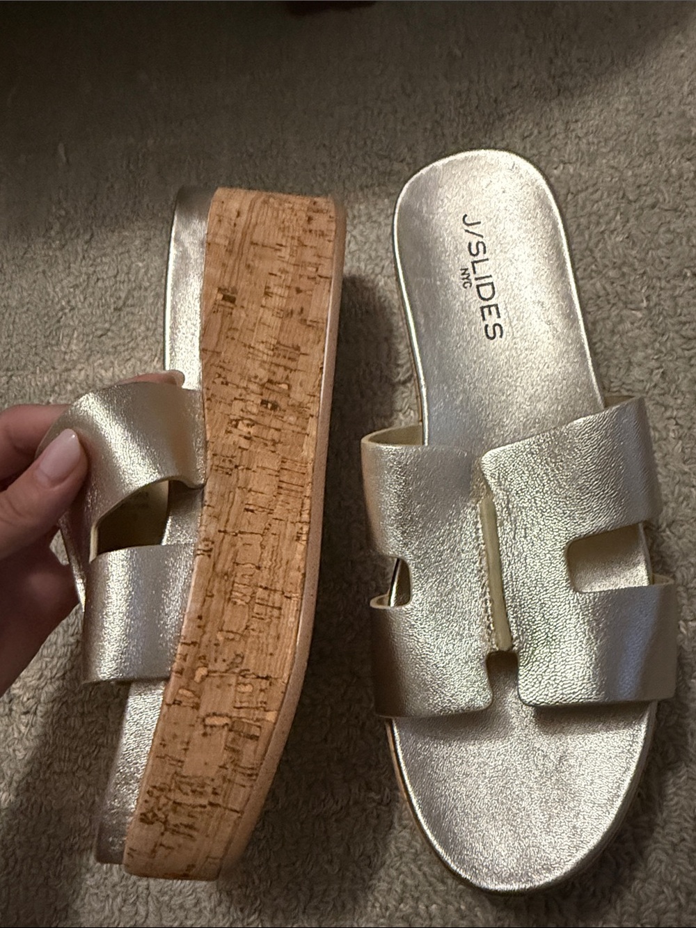 J Slides Metallic Silver Cork Platform Slide Sandals - Picture 3 of 5